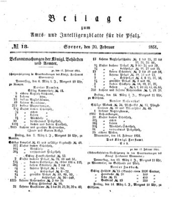 Königlich bayerisches Amts- und Intelligenzblatt für die Pfalz Donnerstag 20. Februar 1851