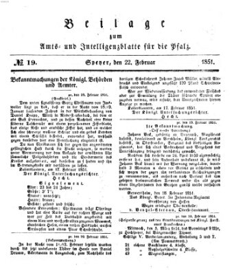 Königlich bayerisches Amts- und Intelligenzblatt für die Pfalz Samstag 22. Februar 1851