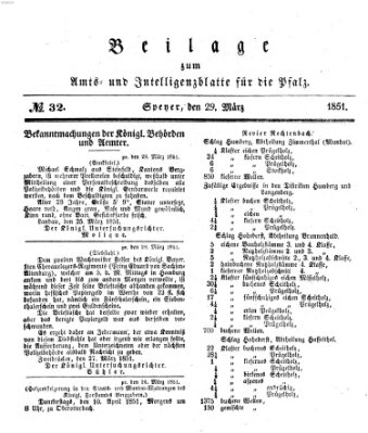 Königlich bayerisches Amts- und Intelligenzblatt für die Pfalz Samstag 29. März 1851