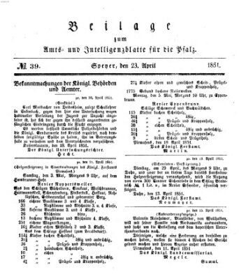 Königlich bayerisches Amts- und Intelligenzblatt für die Pfalz Mittwoch 23. April 1851