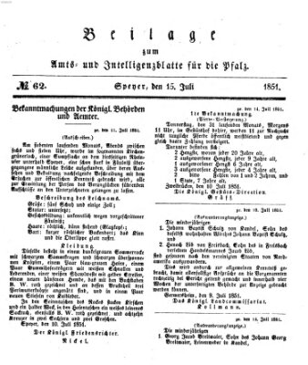 Königlich bayerisches Amts- und Intelligenzblatt für die Pfalz Dienstag 15. Juli 1851