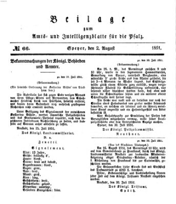 Königlich bayerisches Amts- und Intelligenzblatt für die Pfalz Samstag 2. August 1851