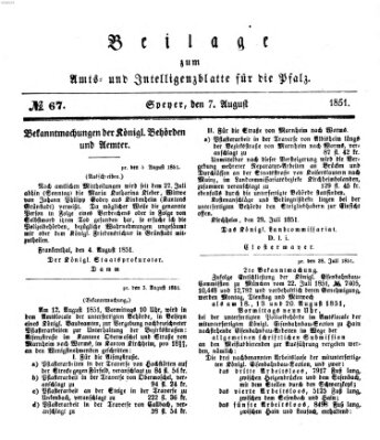 Königlich bayerisches Amts- und Intelligenzblatt für die Pfalz Donnerstag 7. August 1851