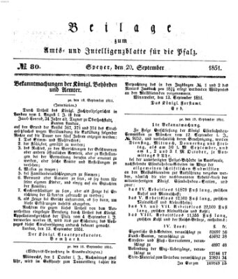 Königlich bayerisches Amts- und Intelligenzblatt für die Pfalz Samstag 20. September 1851