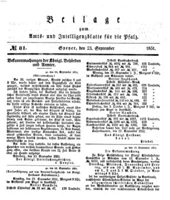 Königlich bayerisches Amts- und Intelligenzblatt für die Pfalz Dienstag 23. September 1851