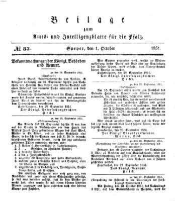 Königlich bayerisches Amts- und Intelligenzblatt für die Pfalz Mittwoch 1. Oktober 1851