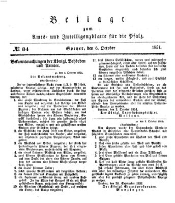 Königlich bayerisches Amts- und Intelligenzblatt für die Pfalz Montag 6. Oktober 1851