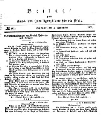 Königlich bayerisches Amts- und Intelligenzblatt für die Pfalz Dienstag 4. November 1851