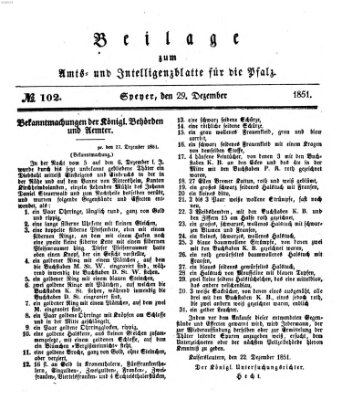 Königlich bayerisches Amts- und Intelligenzblatt für die Pfalz Montag 29. Dezember 1851