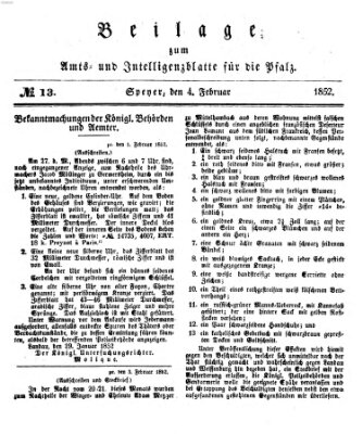 Königlich bayerisches Amts- und Intelligenzblatt für die Pfalz Mittwoch 4. Februar 1852