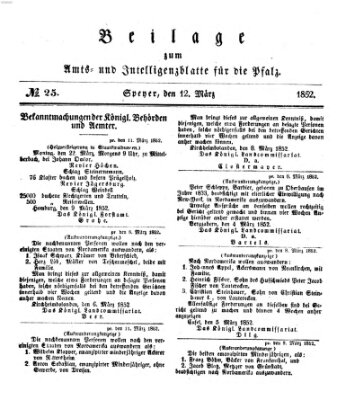 Königlich bayerisches Amts- und Intelligenzblatt für die Pfalz Freitag 12. März 1852