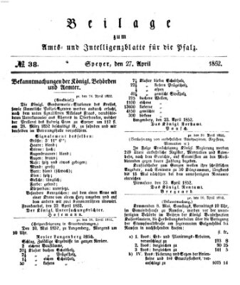 Königlich bayerisches Amts- und Intelligenzblatt für die Pfalz Dienstag 27. April 1852