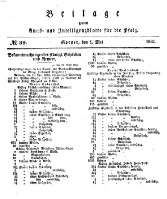 Königlich bayerisches Amts- und Intelligenzblatt für die Pfalz Samstag 1. Mai 1852