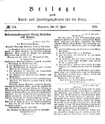 Königlich bayerisches Amts- und Intelligenzblatt für die Pfalz Donnerstag 17. Juni 1852