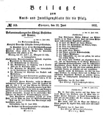 Königlich bayerisches Amts- und Intelligenzblatt für die Pfalz Dienstag 22. Juni 1852