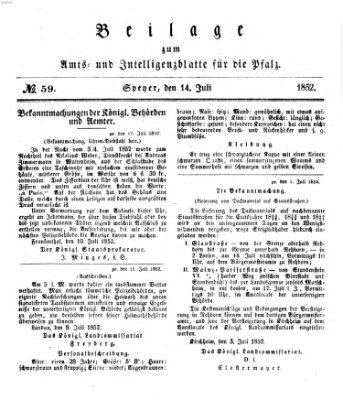 Königlich bayerisches Amts- und Intelligenzblatt für die Pfalz Mittwoch 14. Juli 1852