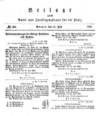 Königlich bayerisches Amts- und Intelligenzblatt für die Pfalz Mittwoch 21. Juli 1852