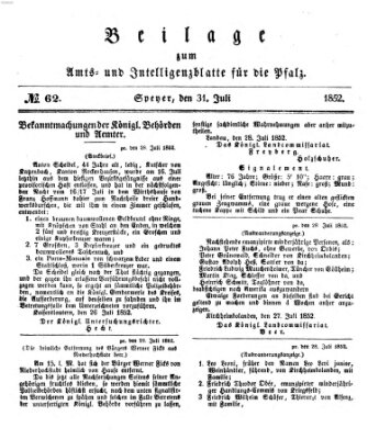 Königlich bayerisches Amts- und Intelligenzblatt für die Pfalz Samstag 31. Juli 1852