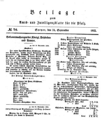 Königlich bayerisches Amts- und Intelligenzblatt für die Pfalz Freitag 24. September 1852