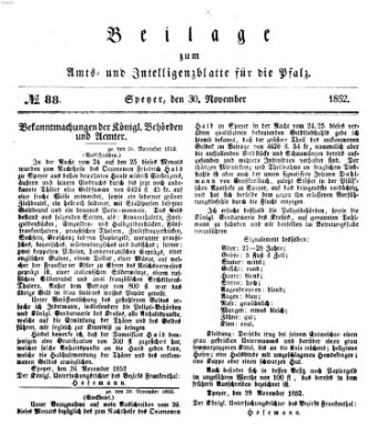 Königlich bayerisches Amts- und Intelligenzblatt für die Pfalz Dienstag 30. November 1852