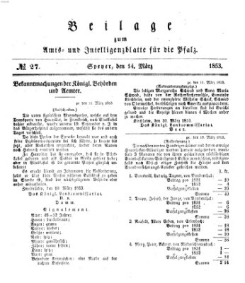 Königlich bayerisches Amts- und Intelligenzblatt für die Pfalz Montag 14. März 1853