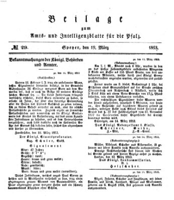 Königlich bayerisches Amts- und Intelligenzblatt für die Pfalz Samstag 19. März 1853