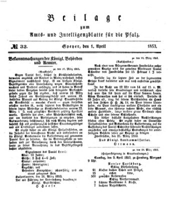 Königlich bayerisches Amts- und Intelligenzblatt für die Pfalz Freitag 1. April 1853