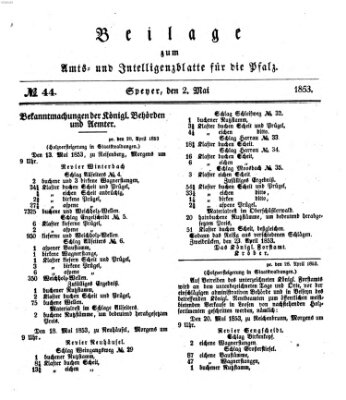 Königlich bayerisches Amts- und Intelligenzblatt für die Pfalz Montag 2. Mai 1853