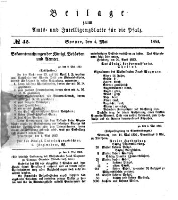 Königlich bayerisches Amts- und Intelligenzblatt für die Pfalz Mittwoch 4. Mai 1853