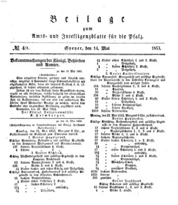 Königlich bayerisches Amts- und Intelligenzblatt für die Pfalz Samstag 14. Mai 1853