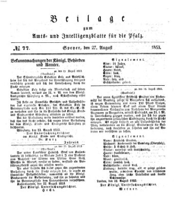 Königlich bayerisches Amts- und Intelligenzblatt für die Pfalz Samstag 27. August 1853