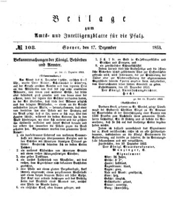 Königlich bayerisches Amts- und Intelligenzblatt für die Pfalz Samstag 17. Dezember 1853