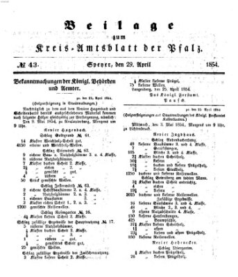 Königlich-bayerisches Kreis-Amtsblatt der Pfalz (Königlich bayerisches Amts- und Intelligenzblatt für die Pfalz) Samstag 29. April 1854
