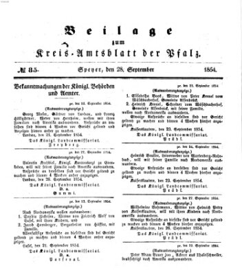 Königlich-bayerisches Kreis-Amtsblatt der Pfalz (Königlich bayerisches Amts- und Intelligenzblatt für die Pfalz) Donnerstag 28. September 1854