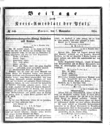 Königlich-bayerisches Kreis-Amtsblatt der Pfalz (Königlich bayerisches Amts- und Intelligenzblatt für die Pfalz) Dienstag 7. November 1854