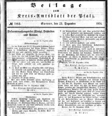 Königlich-bayerisches Kreis-Amtsblatt der Pfalz (Königlich bayerisches Amts- und Intelligenzblatt für die Pfalz) Samstag 23. Dezember 1854