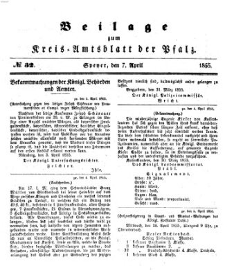 Königlich-bayerisches Kreis-Amtsblatt der Pfalz (Königlich bayerisches Amts- und Intelligenzblatt für die Pfalz) Samstag 7. April 1855