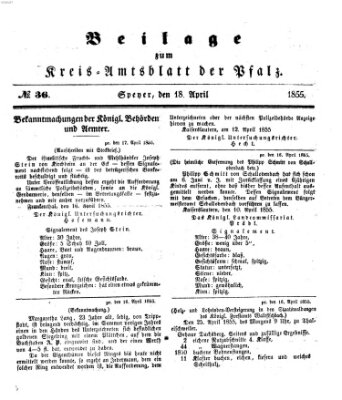 Königlich-bayerisches Kreis-Amtsblatt der Pfalz (Königlich bayerisches Amts- und Intelligenzblatt für die Pfalz) Mittwoch 18. April 1855