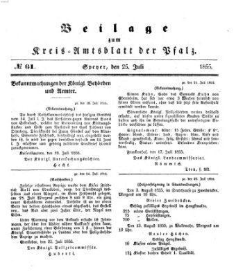 Königlich-bayerisches Kreis-Amtsblatt der Pfalz (Königlich bayerisches Amts- und Intelligenzblatt für die Pfalz) Mittwoch 25. Juli 1855