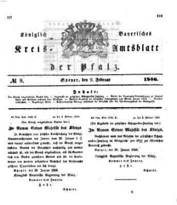 Königlich-bayerisches Kreis-Amtsblatt der Pfalz (Königlich bayerisches Amts- und Intelligenzblatt für die Pfalz) Samstag 9. Februar 1856