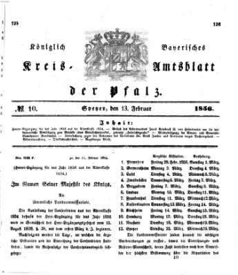 Königlich-bayerisches Kreis-Amtsblatt der Pfalz (Königlich bayerisches Amts- und Intelligenzblatt für die Pfalz) Mittwoch 13. Februar 1856