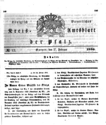 Königlich-bayerisches Kreis-Amtsblatt der Pfalz (Königlich bayerisches Amts- und Intelligenzblatt für die Pfalz) Mittwoch 27. Februar 1856