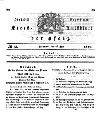 Königlich-bayerisches Kreis-Amtsblatt der Pfalz (Königlich bayerisches Amts- und Intelligenzblatt für die Pfalz) Dienstag 15. Juli 1856