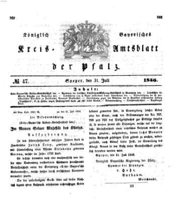 Königlich-bayerisches Kreis-Amtsblatt der Pfalz (Königlich bayerisches Amts- und Intelligenzblatt für die Pfalz) Donnerstag 31. Juli 1856