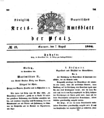 Königlich-bayerisches Kreis-Amtsblatt der Pfalz (Königlich bayerisches Amts- und Intelligenzblatt für die Pfalz) Donnerstag 7. August 1856