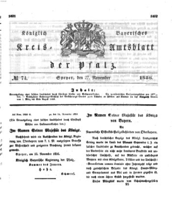 Königlich-bayerisches Kreis-Amtsblatt der Pfalz (Königlich bayerisches Amts- und Intelligenzblatt für die Pfalz) Donnerstag 27. November 1856