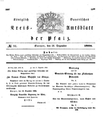 Königlich-bayerisches Kreis-Amtsblatt der Pfalz (Königlich bayerisches Amts- und Intelligenzblatt für die Pfalz) Mittwoch 24. Dezember 1856