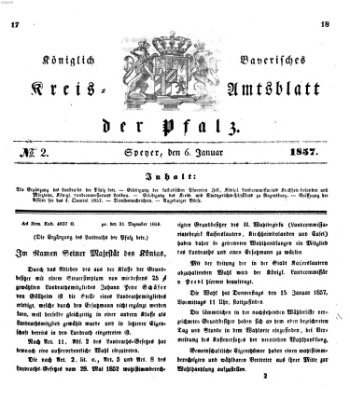 Königlich-bayerisches Kreis-Amtsblatt der Pfalz (Königlich bayerisches Amts- und Intelligenzblatt für die Pfalz) Dienstag 6. Januar 1857