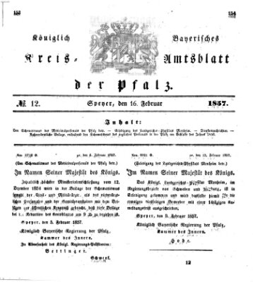 Königlich-bayerisches Kreis-Amtsblatt der Pfalz (Königlich bayerisches Amts- und Intelligenzblatt für die Pfalz) Montag 16. Februar 1857