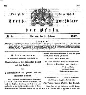 Königlich-bayerisches Kreis-Amtsblatt der Pfalz (Königlich bayerisches Amts- und Intelligenzblatt für die Pfalz) Samstag 21. Februar 1857